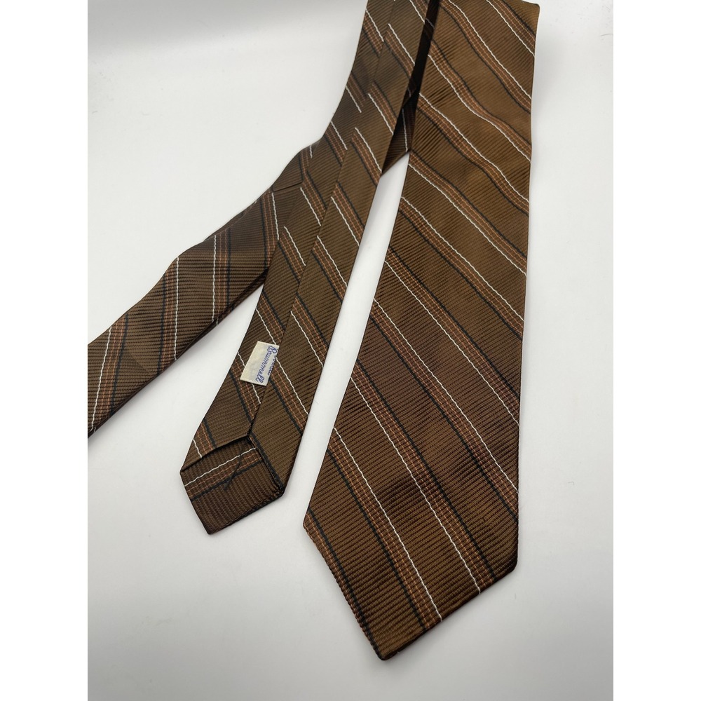 Beau Brummell Mens Brown Copper Striped Ribbed Texture Classic Necktie